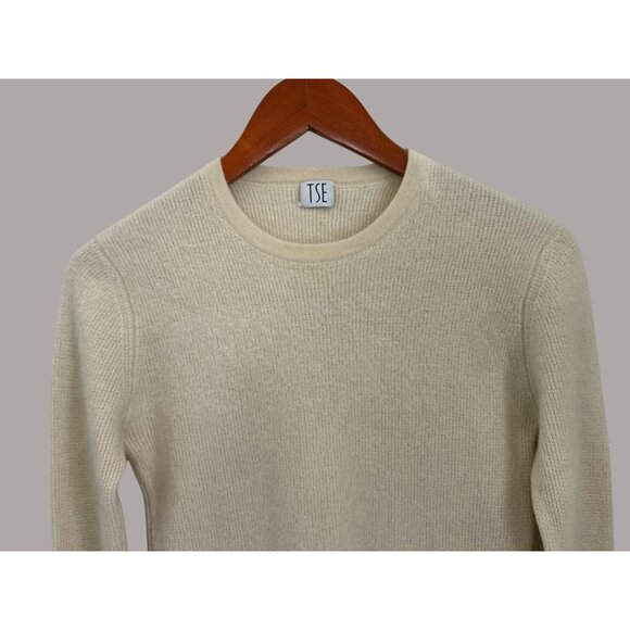 TSE Womens Off-White Cashmere Crewneck Sweater Ribbed Knit - Picture 4 of 7